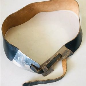 Philippe Adec Black Leather Belt Engraved Metal Buckle J. Le Peleur de Chien